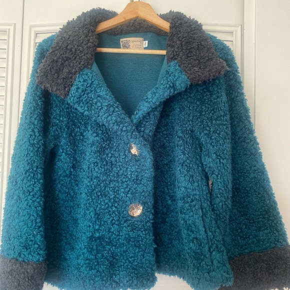 Habitat Jackets & Blazers - Habitat Teal Sherpa Jacket with Charcoal Collar & Cuffs